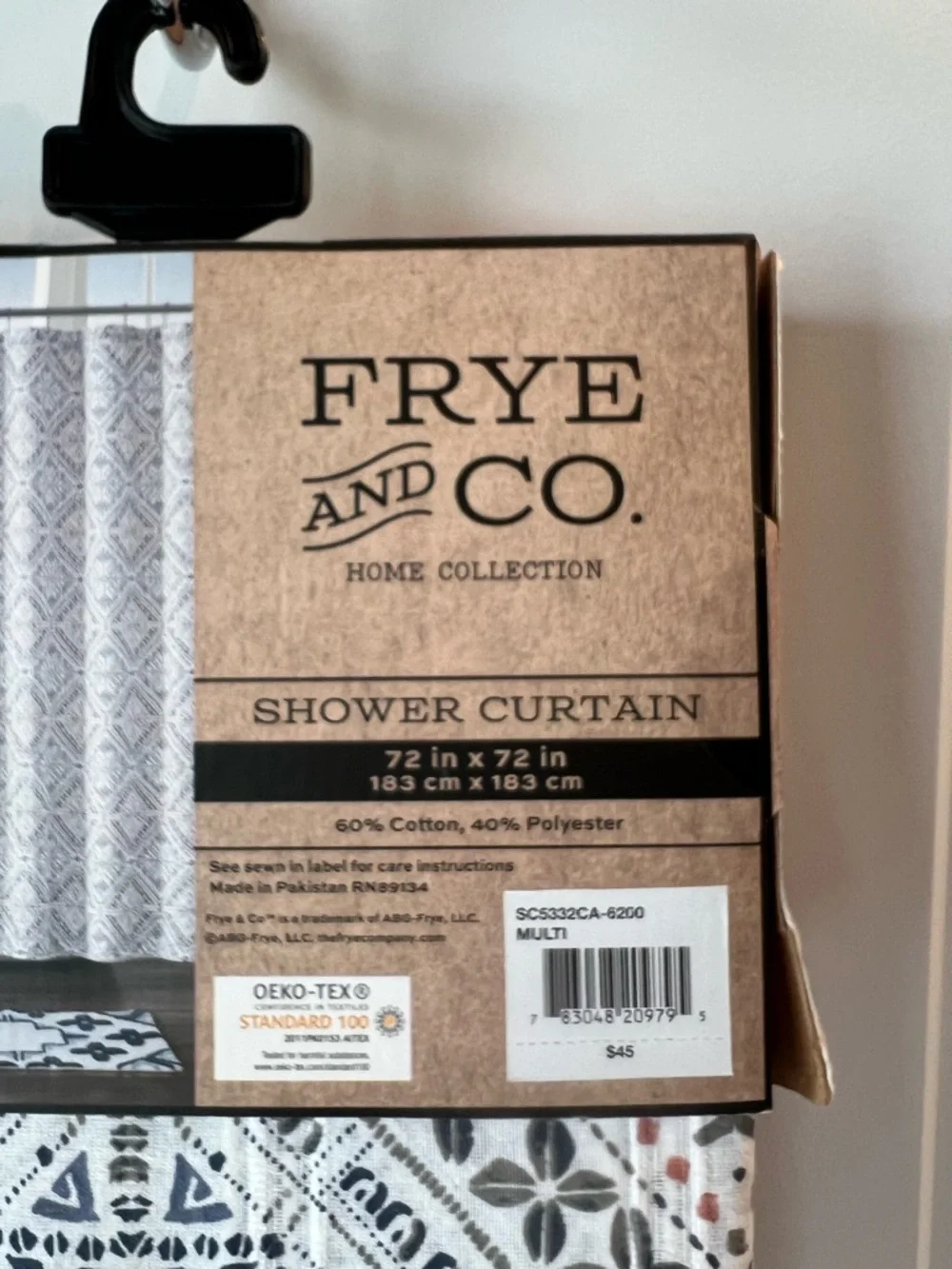 FRYE AND CO. White and Gray Moroccan Tile Shower Curtain
